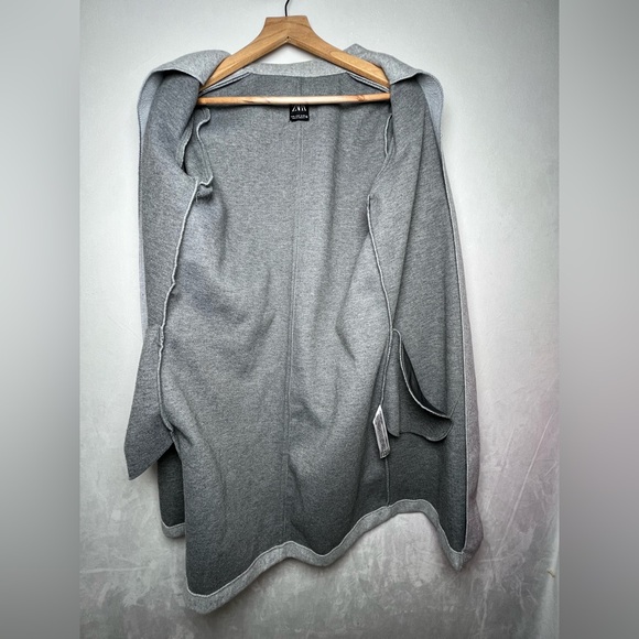 Zara Trench Coat Womens Heather Gray Notch Lapel Open Front Lagenlook Size M - Picture 4 of 5